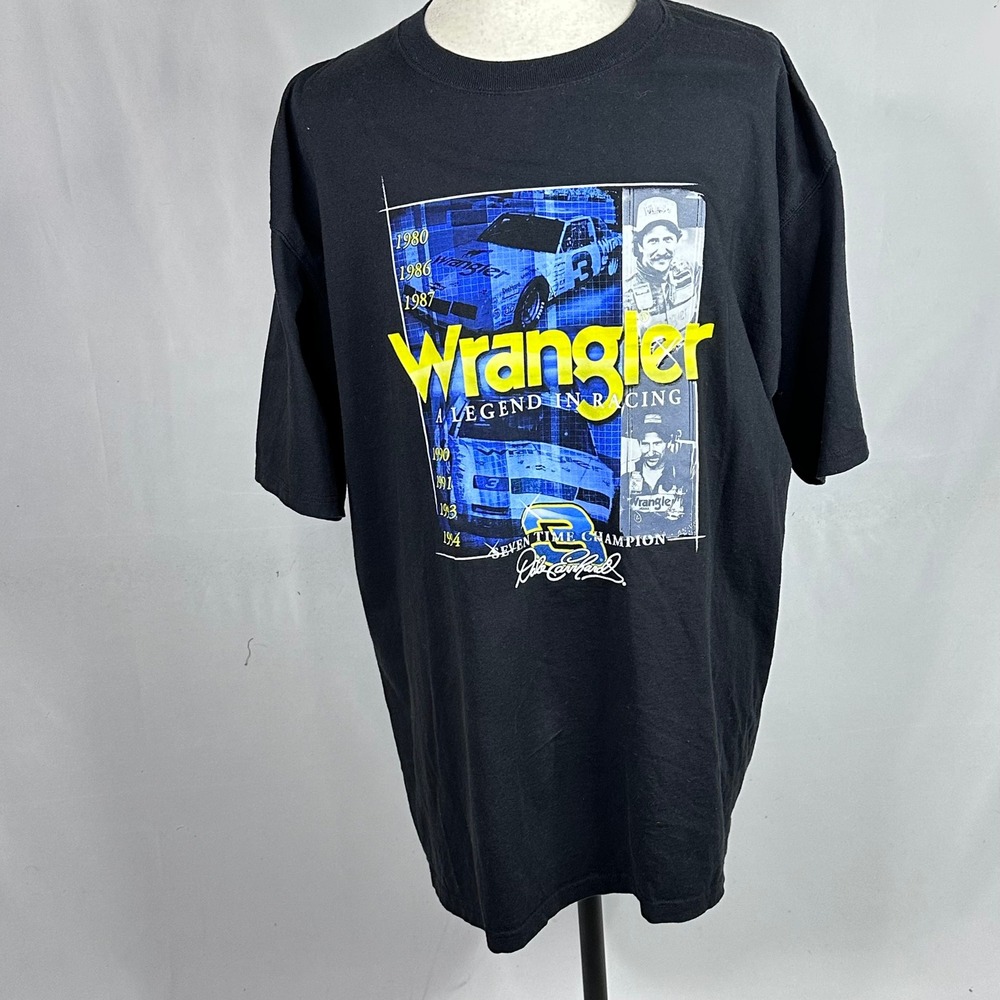 Wrangler Men's 2XL T-Shirt Black Dale Earnhardt Vintage Racing Graphic Tee 90s‎